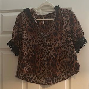 Free People Ruffled Brown and Black Blouse